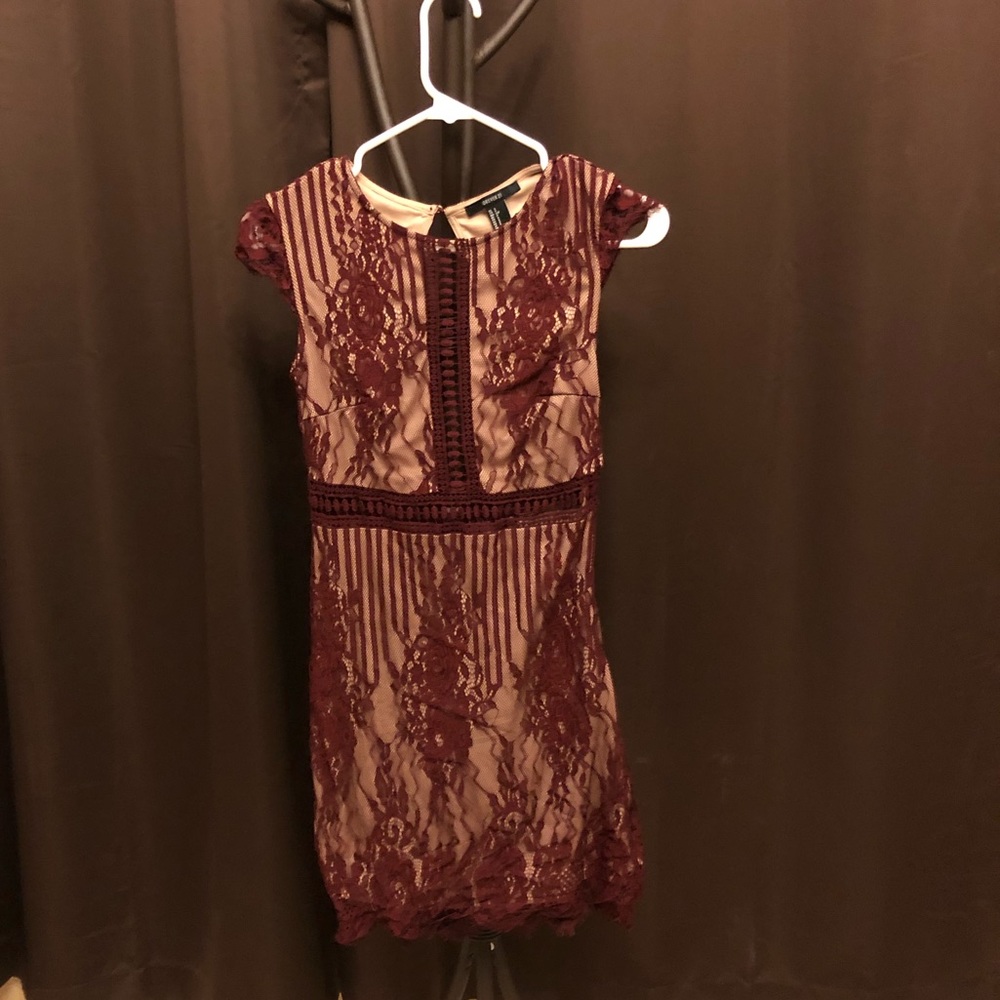 Burgundy laced dress with open back